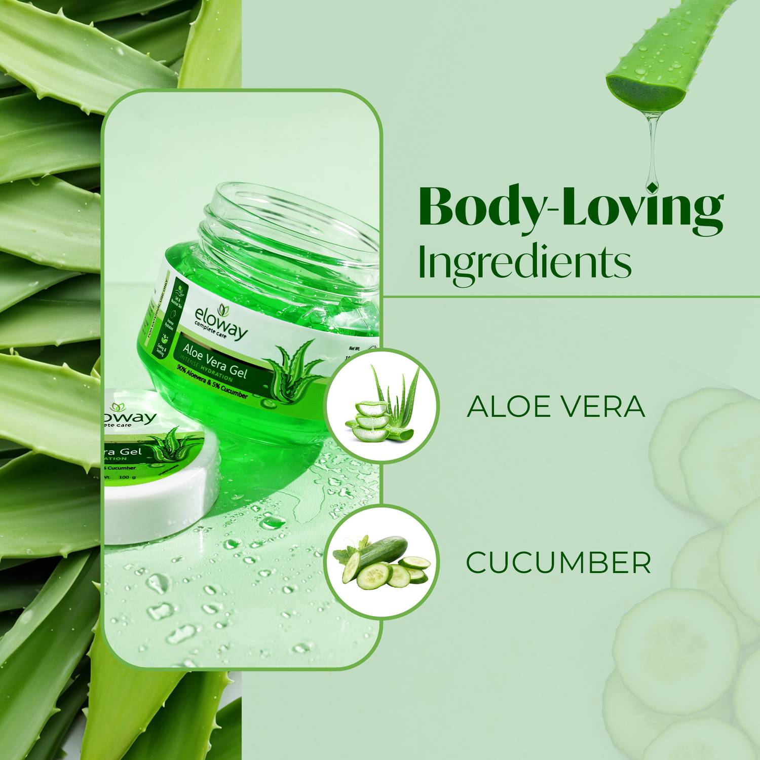 Leeford Aloe Vera Gel with Cucumber for Hydrated, Calm and