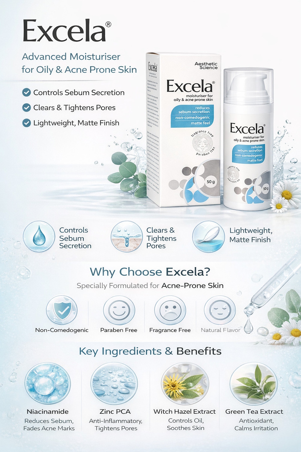 Image of Excela MOISTURISER CREAM FOR OILY AND ACNE PRONE SKIN