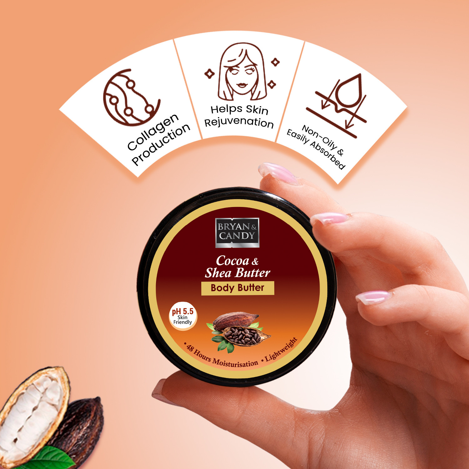 Image of Bryan & Candy Cocoa Shea Body Butter |Ph5.5 Skin Friendly | 72hrs Moisturization | 100% Vegan