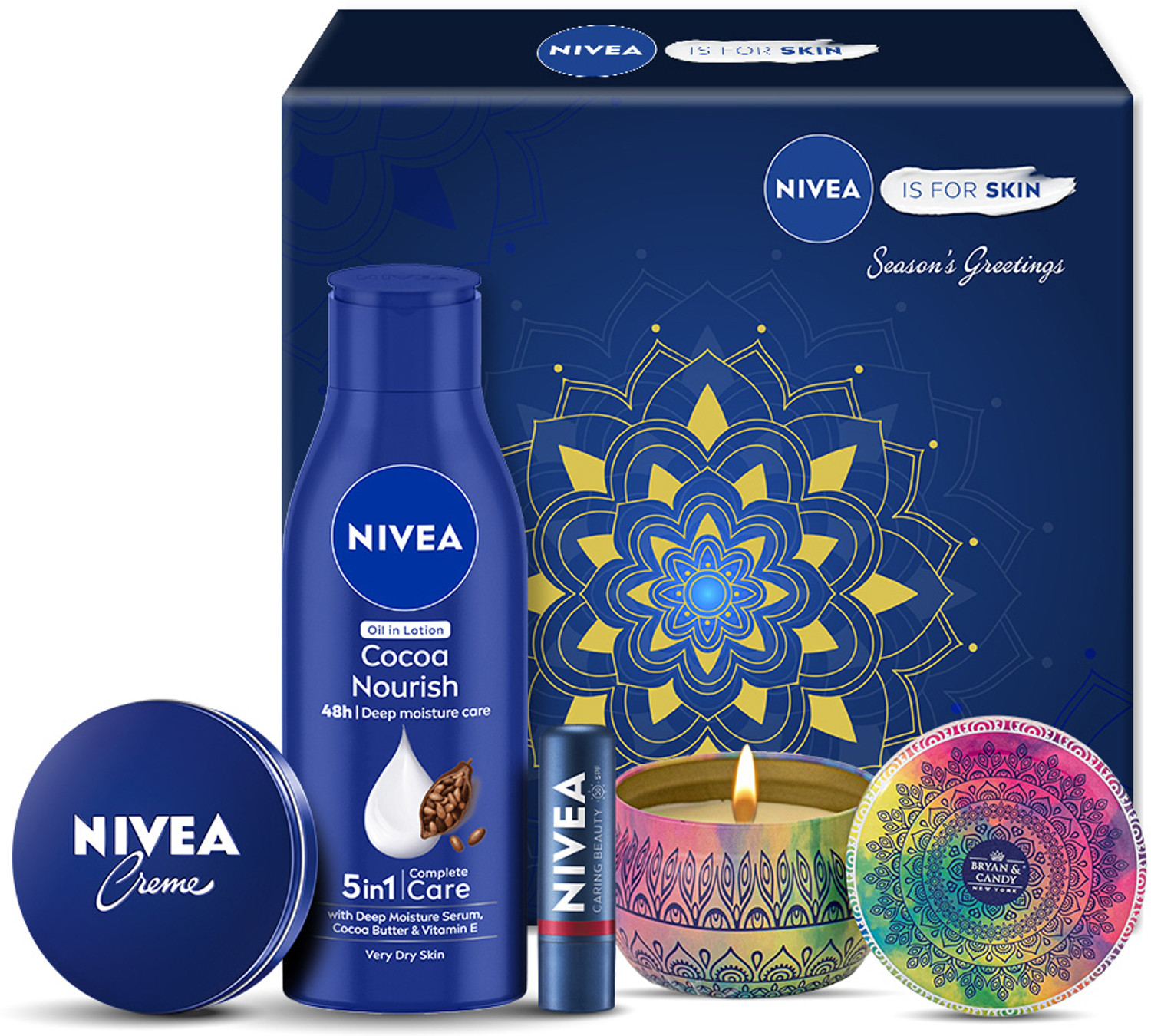 Image of NIVEA Combo, Gift for Women, Body Lotion, Lip & Face Moisturizer Cream, Scented Candle (4 Items in the set)