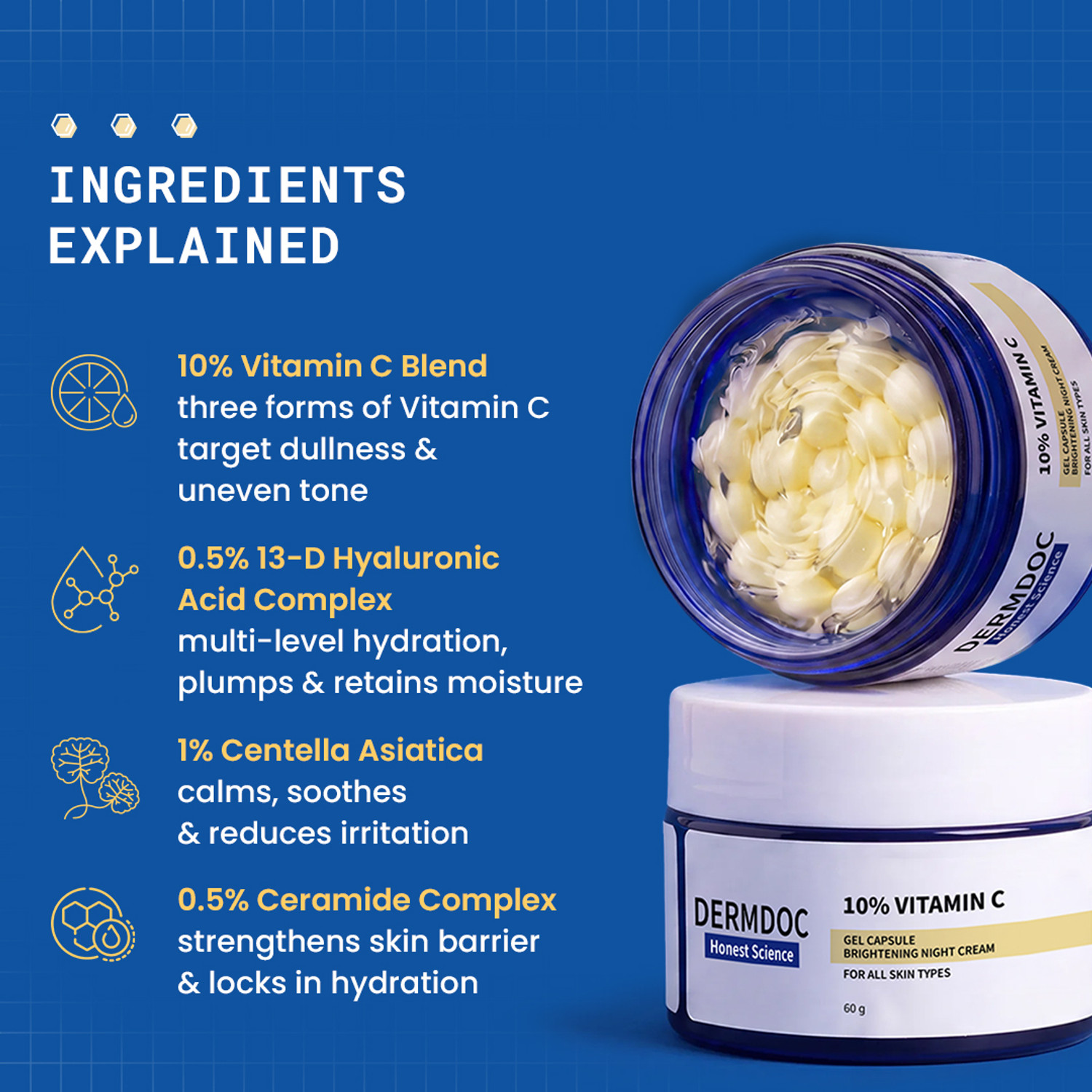 Image of DermDoc 10% Vitamin C Gel Capsule Brightening Night Cream | For Glowing Skin