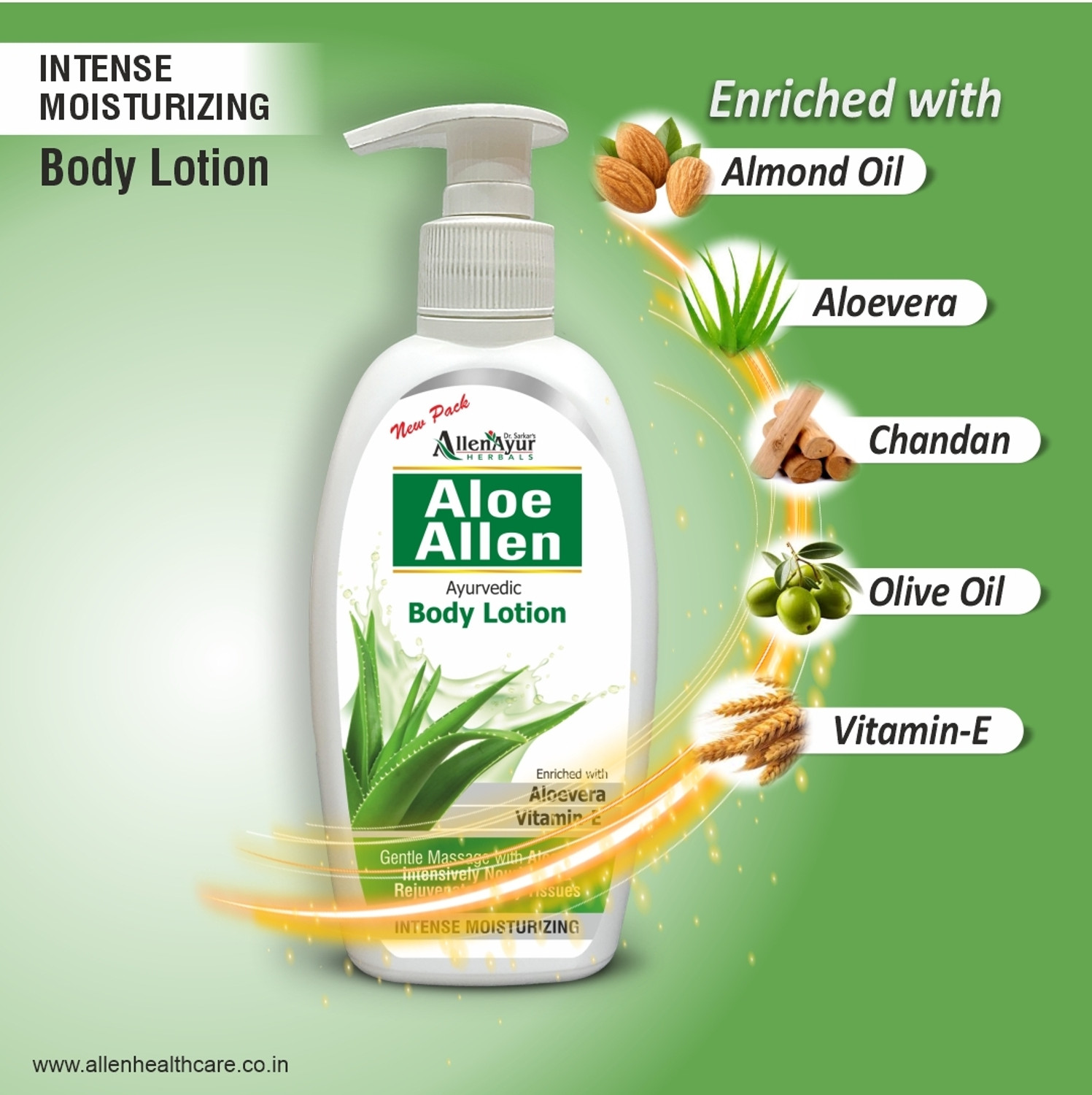 Image of Allen Ayur Aloe Allen Ayurvedic Body Lotion | Aloevera & Vitamin-E | (300ml X 3)