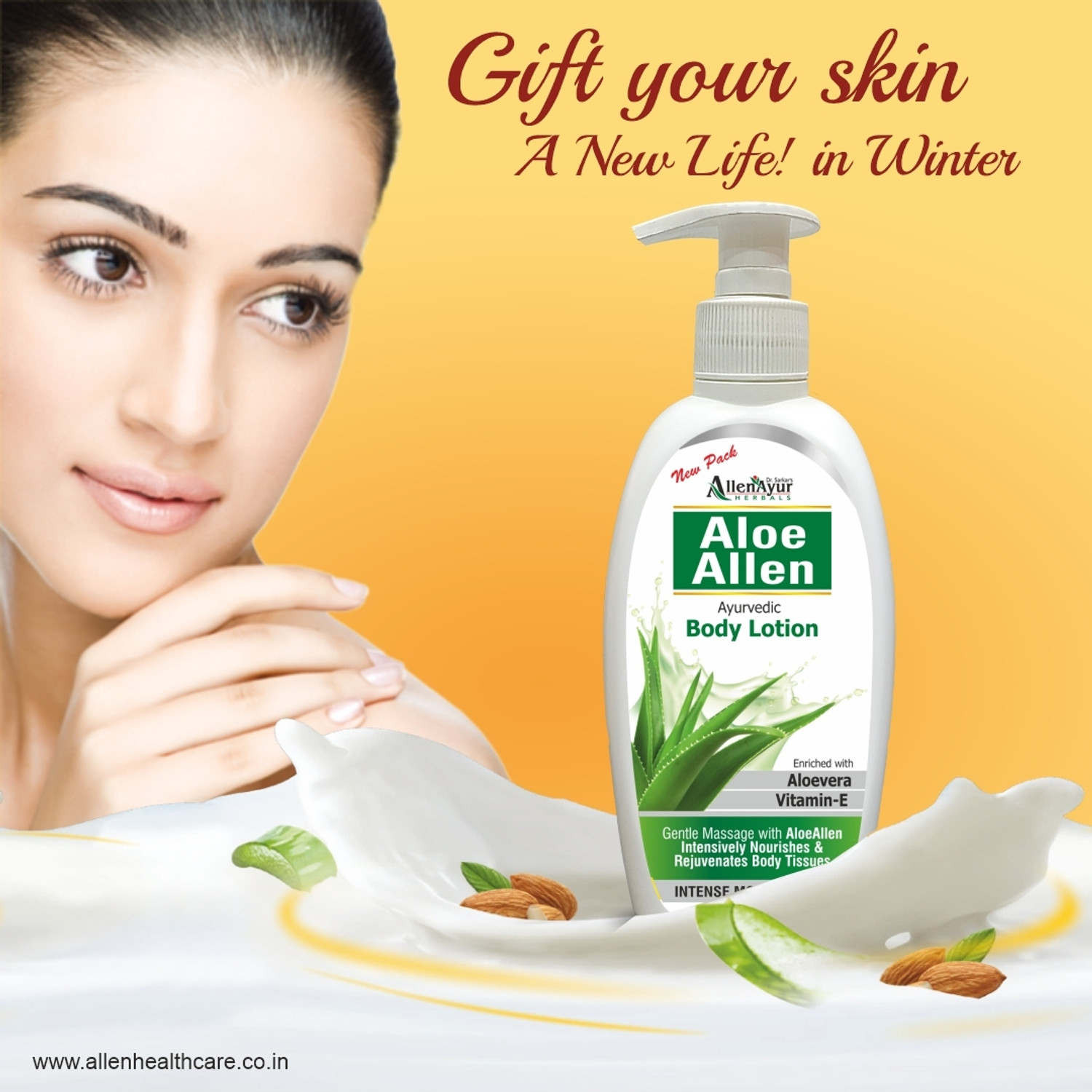 Image of Allen Ayur Aloe Allen Ayurvedic Body Lotion | Aloevera & Vitamin-E | (300ml X 3)