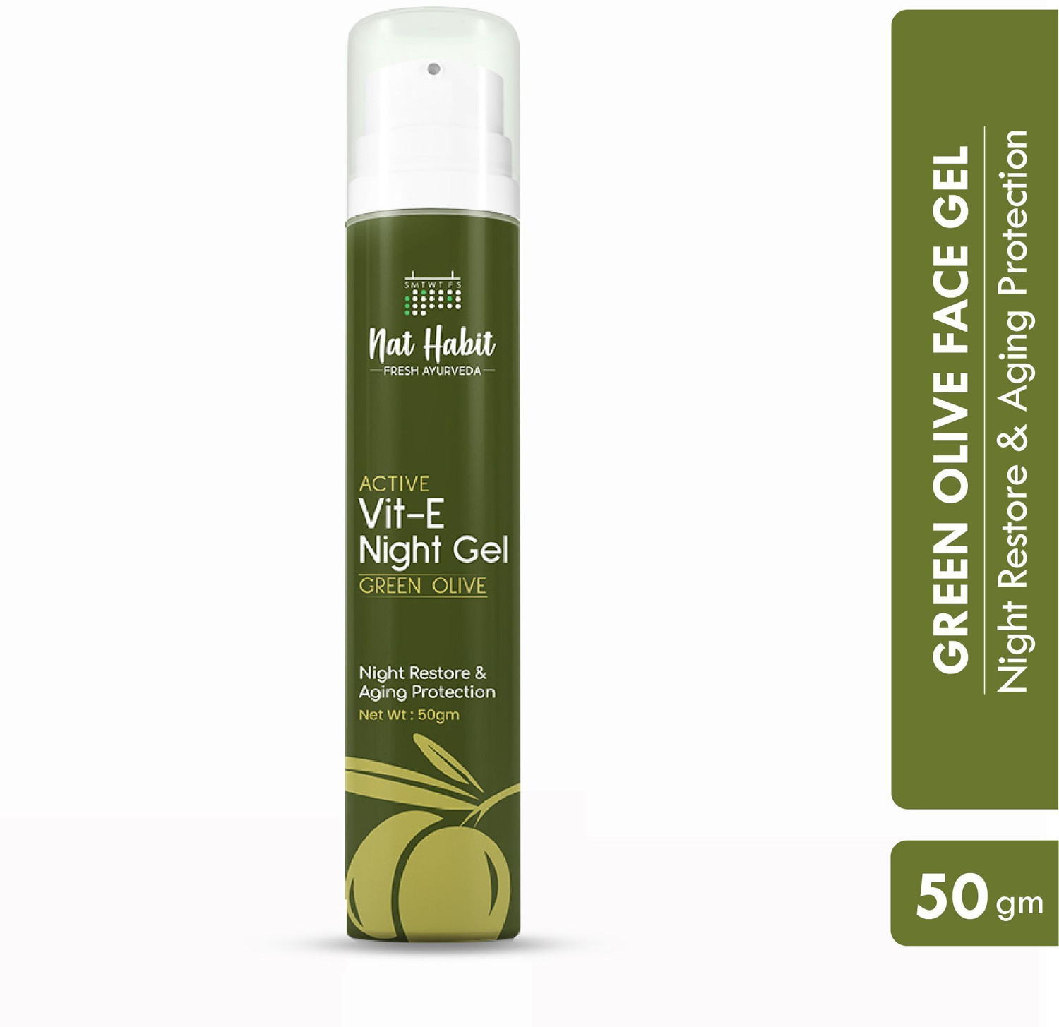 Image of Nat Habit Vitamin-E Olive Active Face Gel For Night Restore| Anti-Aging With UV Protection