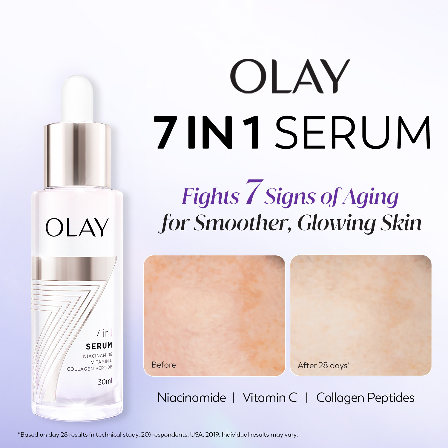 Image of OLAY 7in1 Serum, Fight 7 Signs of Aging with Niacinamide, Vitamin C, Collagen Peptide