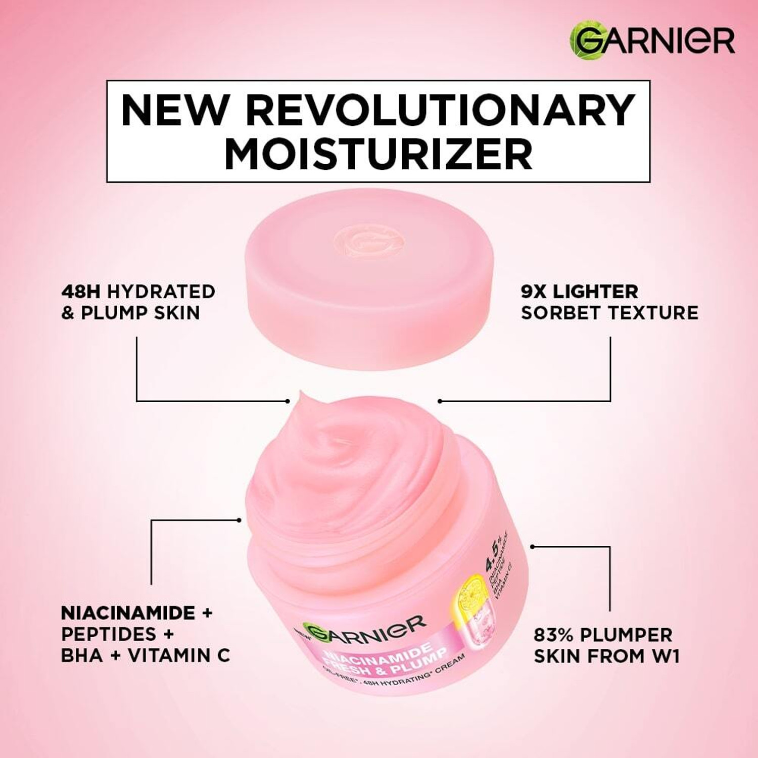 Image of GARNIER Fresh & Plump Niacinamide Sorbet Moisturizer Cream, For Hydration & Plumping