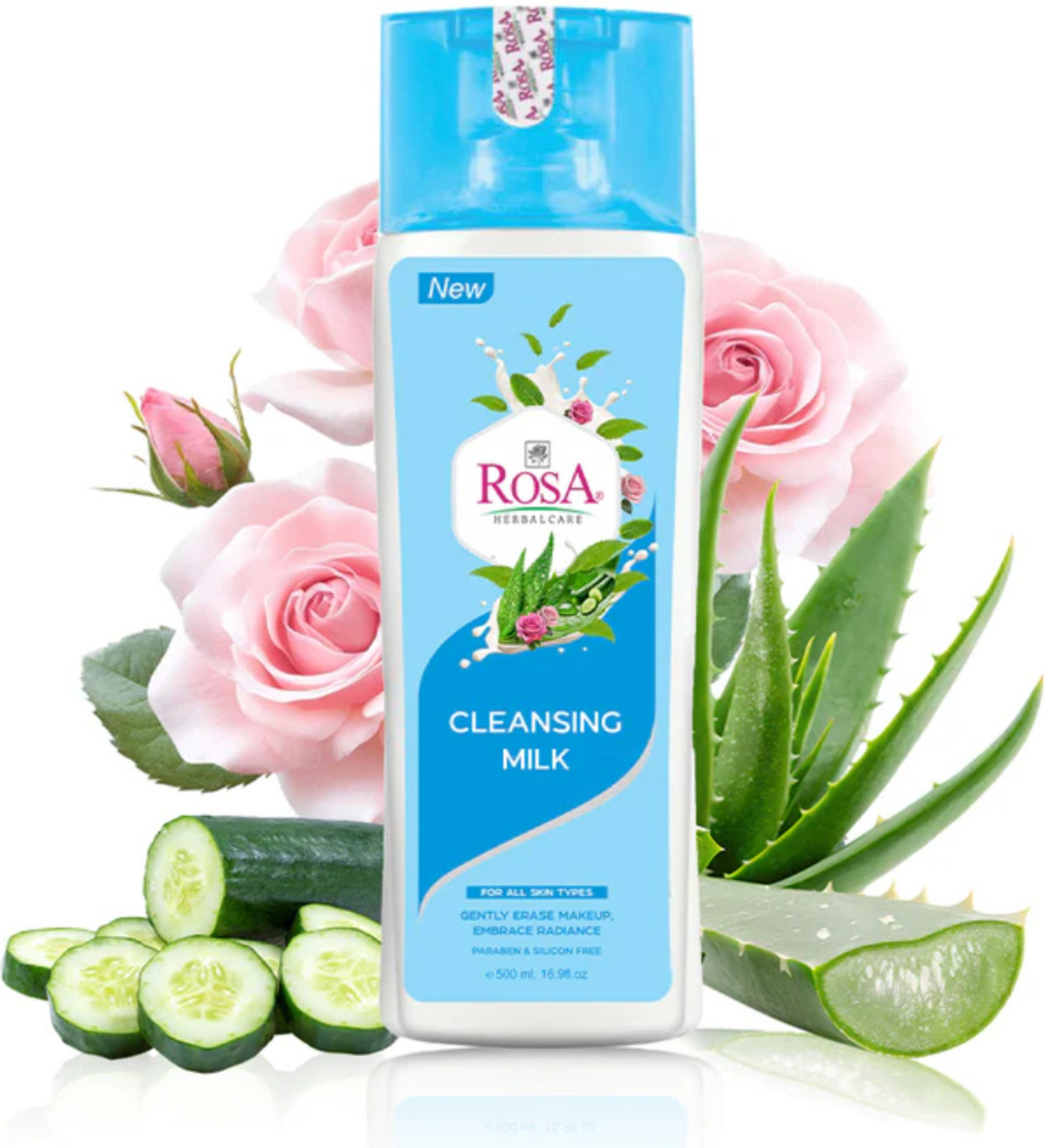Image of ROSA Cleansing Milk with Rose & Cucumber l For Dirt, Make up Removal & Sensitive skin