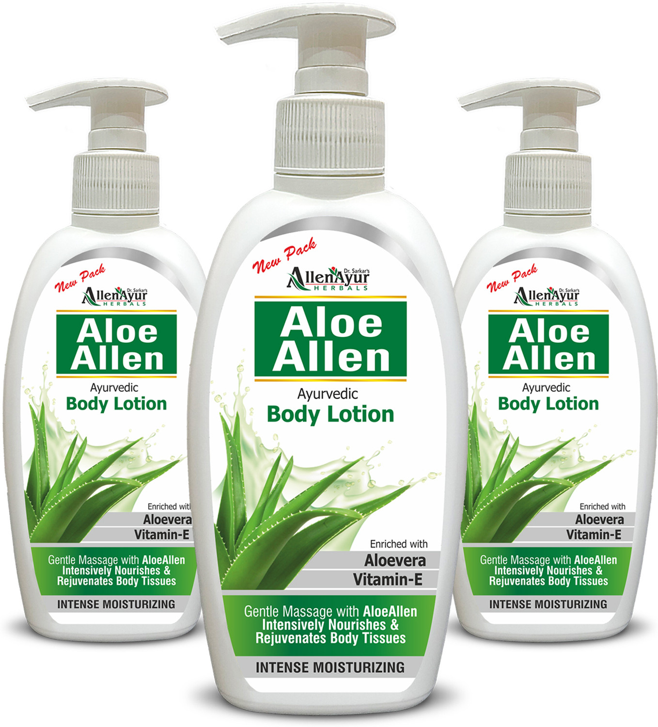 Image of Allen Ayur Aloe Allen Ayurvedic Body Lotion | Aloevera & Vitamin-E | (300ml X 3)