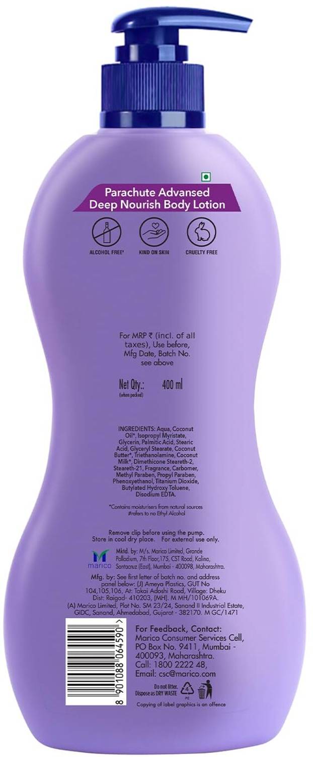 Parachute Advansed Deep Nourish Body Lotion for Women & Men, Dry Skin — Flash AI Score 88/100