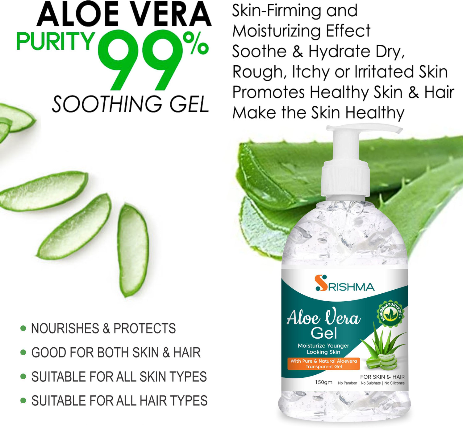 Image of Srishma 100% Pure Aloe Vera Gel for Glowing Face, Skin & Hair