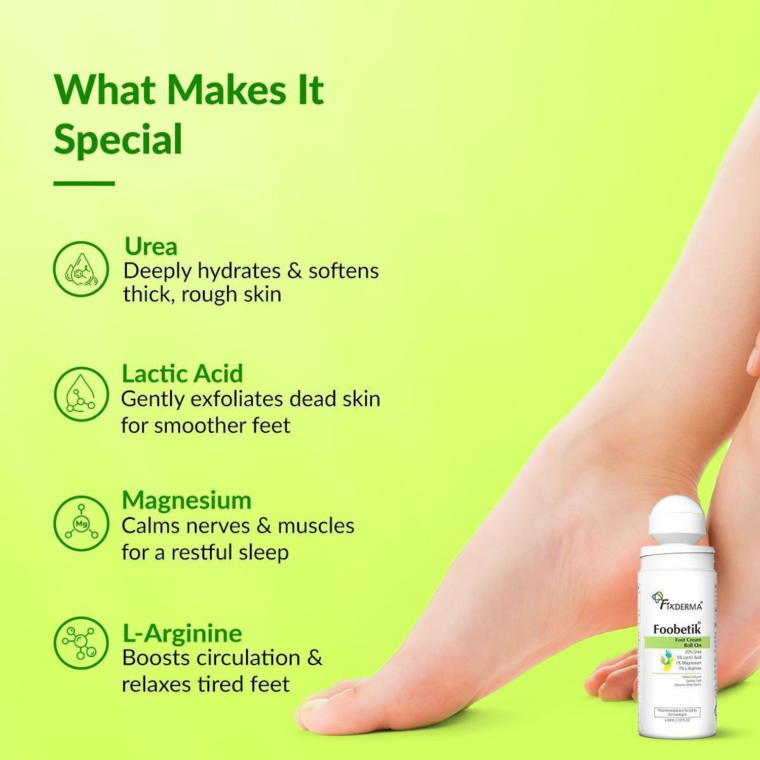 Image of Fixderma Foobetik 20% Urea Foot Roll On For Cracked Heels with 5% Lactic Acid -60ml