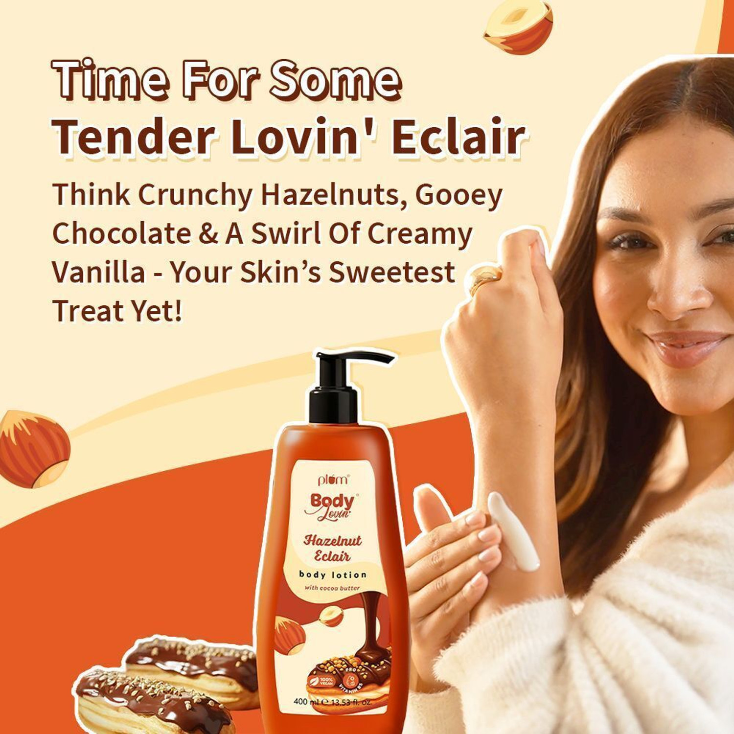 Image of Plum Hazelnut Eclair Body Lotion | Cocoa Butter & Vitamin B5 for Deep Moisturization