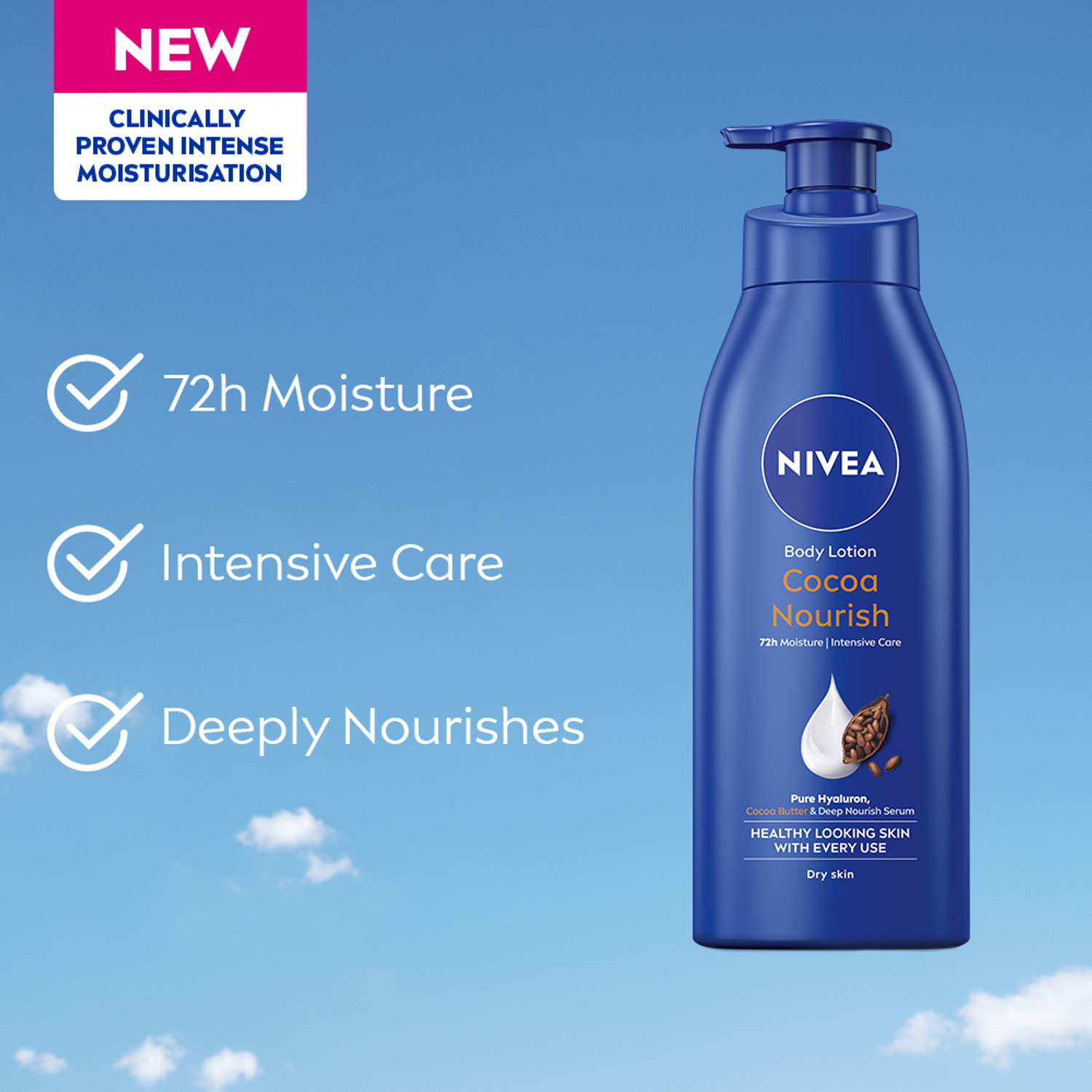Image of NIVEA Cocoa Nourish, Moisturizer Body Lotion, Coconut Oil, Serum, Hyaluronic acid