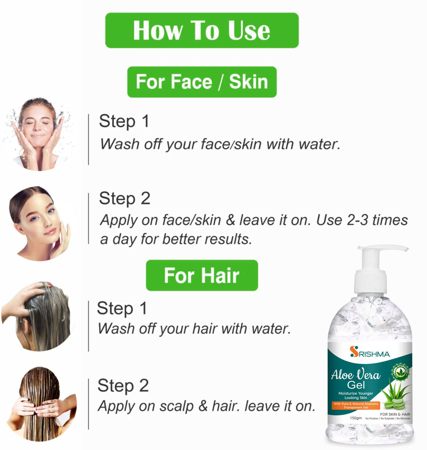 Image of Srishma 100% Pure Aloe Vera Gel for Glowing Face, Skin & Hair