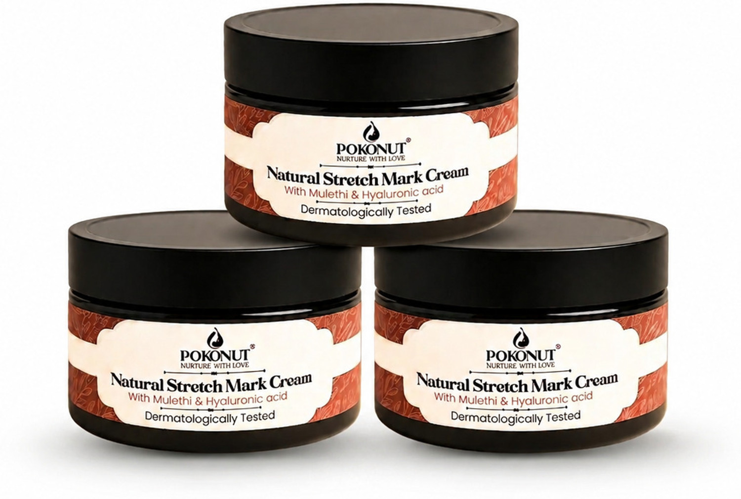 Image of Pokonut Stretch Marks Cream Pack of 3 | Reduces Old & New Stretch Marks | Hyaluronic Acid