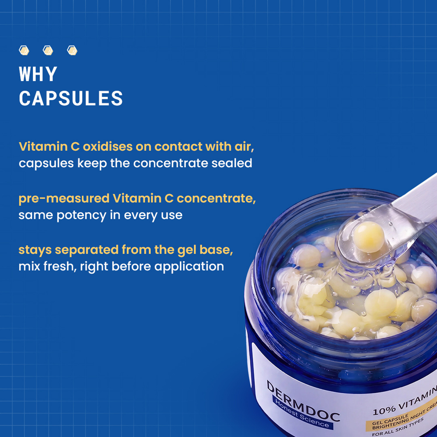 Image of DermDoc 10% Vitamin C Gel Capsule Brightening Night Cream | For Glowing Skin