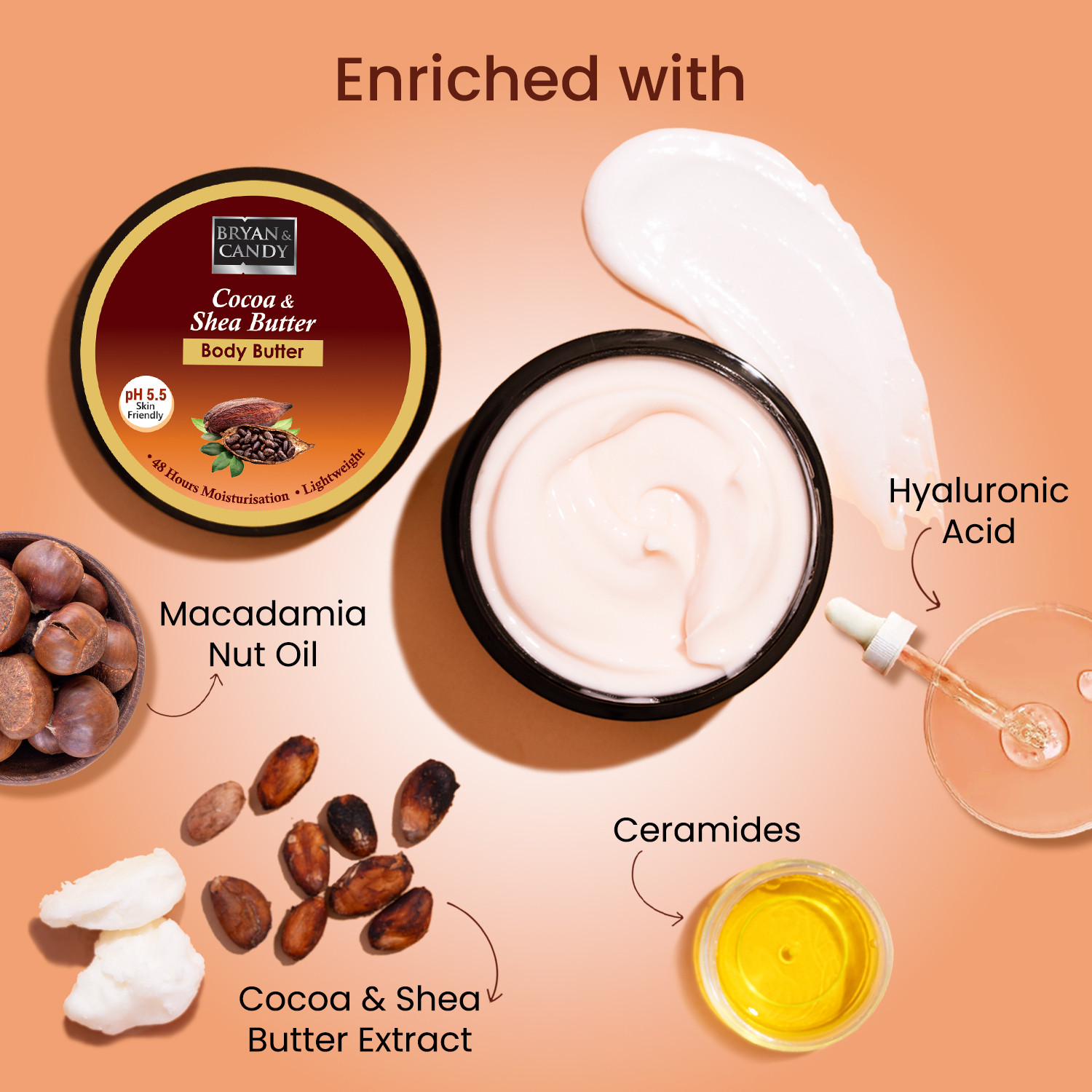 Image of Bryan & Candy Cocoa Shea Body Butter |Ph5.5 Skin Friendly | 72hrs Moisturization | 100% Vegan