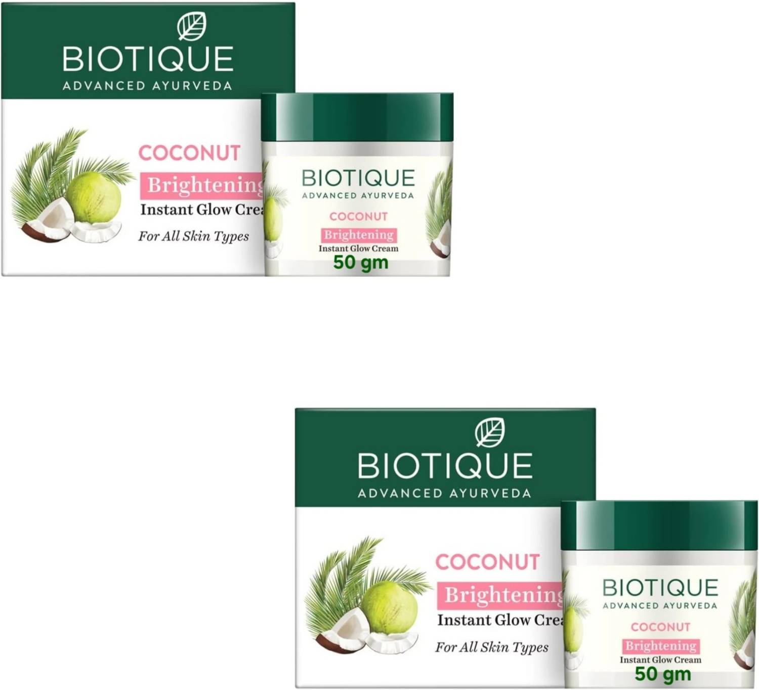 BIOTIQUE Coconut Brightening Instent Glow Cream (Pack of 2)