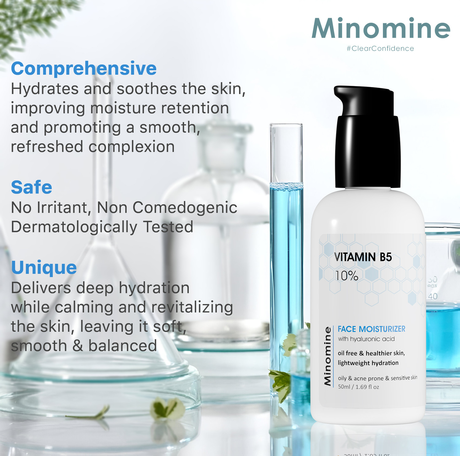 Image of Minomine 10% Vitamin B5 Face Gel Moisturizer | Oil Free Skin & Healthier Skin