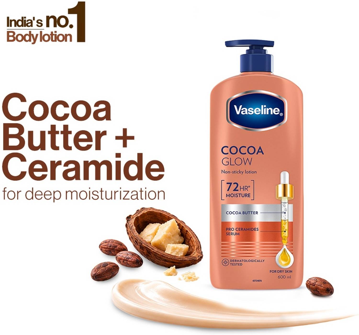 Vaseline Cocoa Glow Serum in Lotion With 100% Pure Cocoa Body Lotion For Dry Skin 600ml
