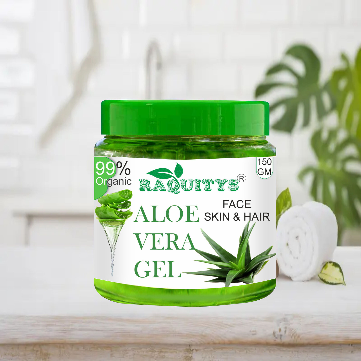Image of RAQUITYS Pure Aloevera Gel for Moisturize Skin & Younger Looking (150 ml)