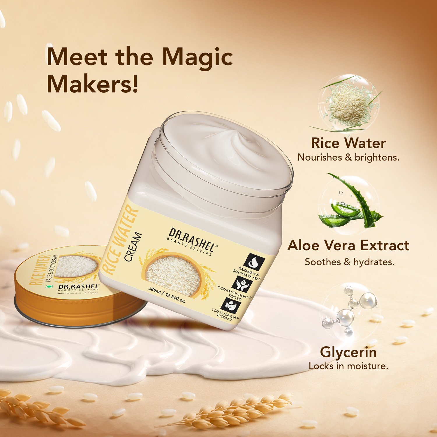Image of DR.RASHEL Rice Water Face & Body Cream with Rice Water & Aloe Vera | Hydration & Radiance