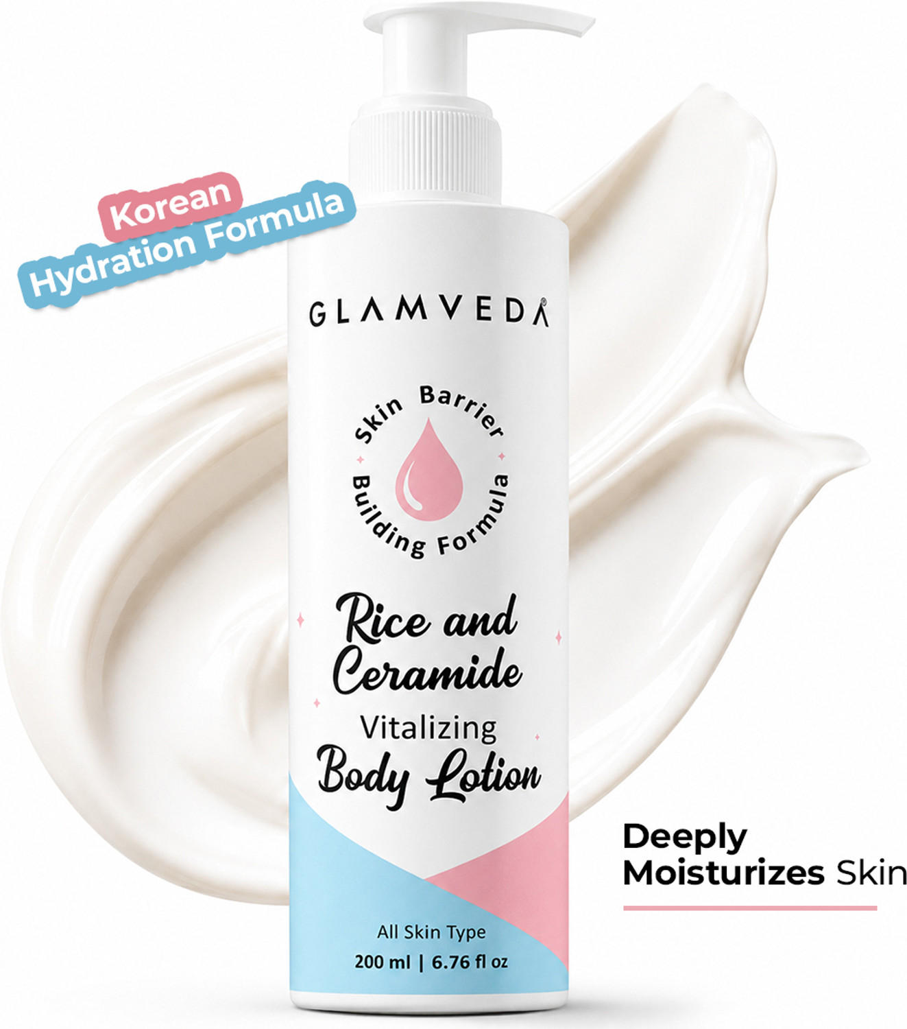 Image of GLAMVEDA Rice & Ceramide Glass Skin Body Lotion | Moisturizer | 24 hrs Moisture lock