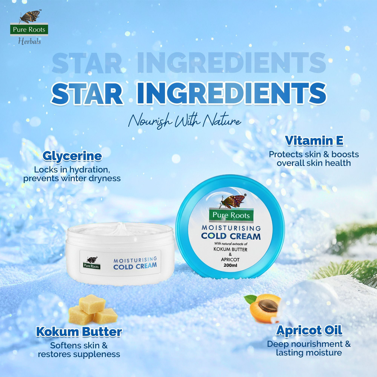 Image of Pure Roots Moisturising Cold Cream 200ml - Kokum Butter & Apricot, Face & Body Cream (200 ml)