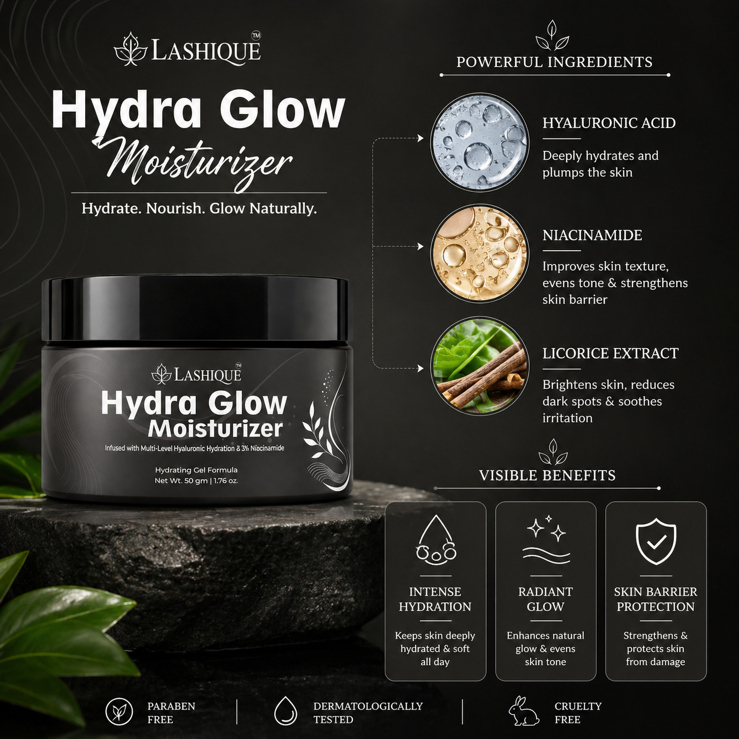Image of Lashique Korean Rice Water Hydra Glow Moisturizer Light Gel & instant Glass Skin Glow