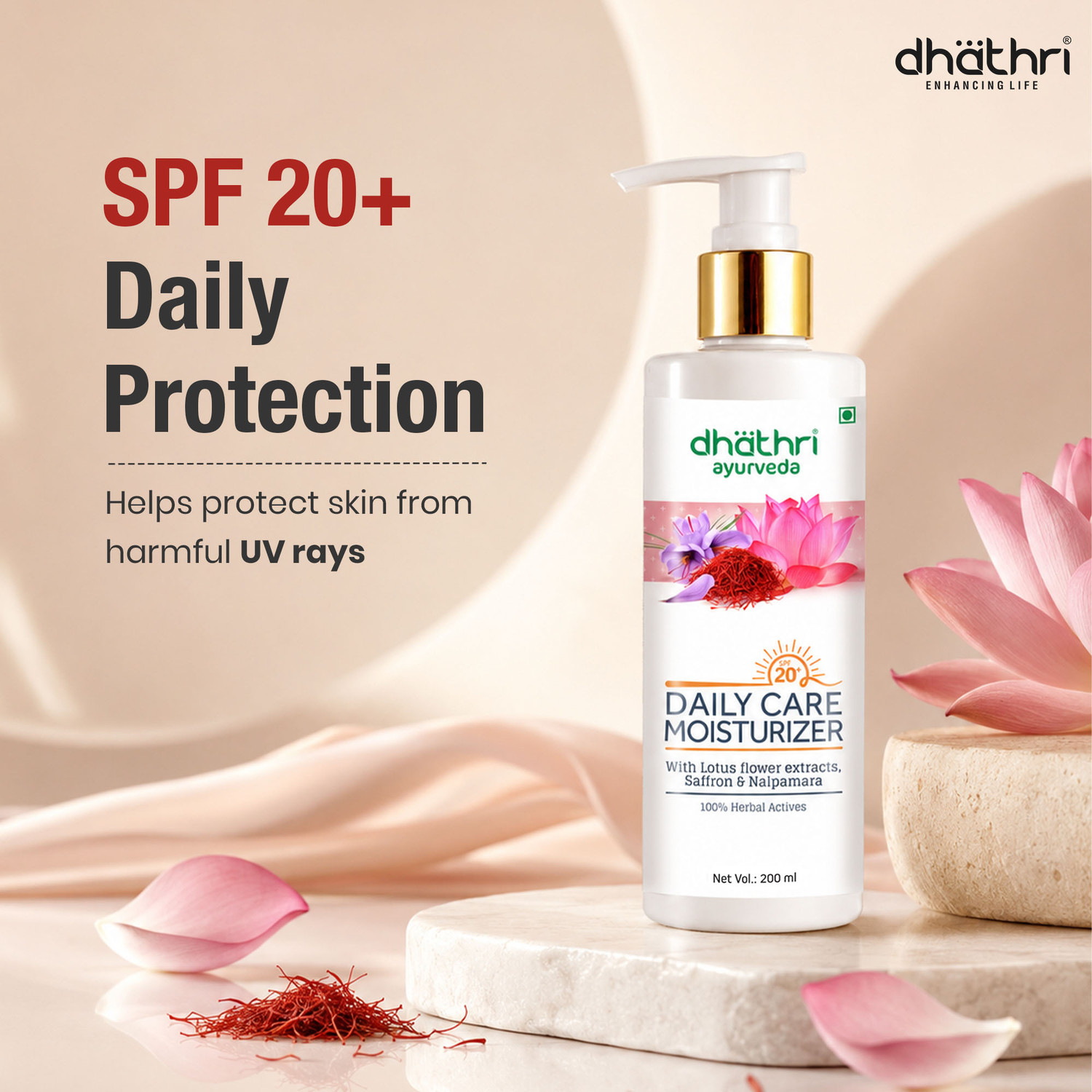 Image of Dhathri Daily Care Moisturiser with Turmeric, Aloe Vera & SPF 20+ for Even-Tone