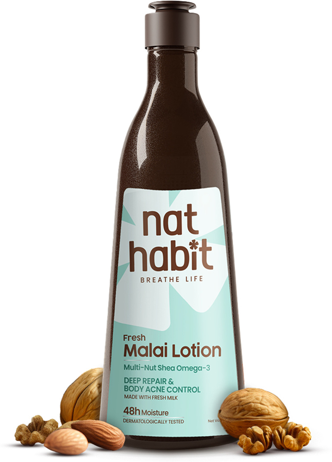 Image of Nat Habit Malai Body Lotion Moisturizer Multi-Nut Shea Omega 3 For Hydration| Body Acne