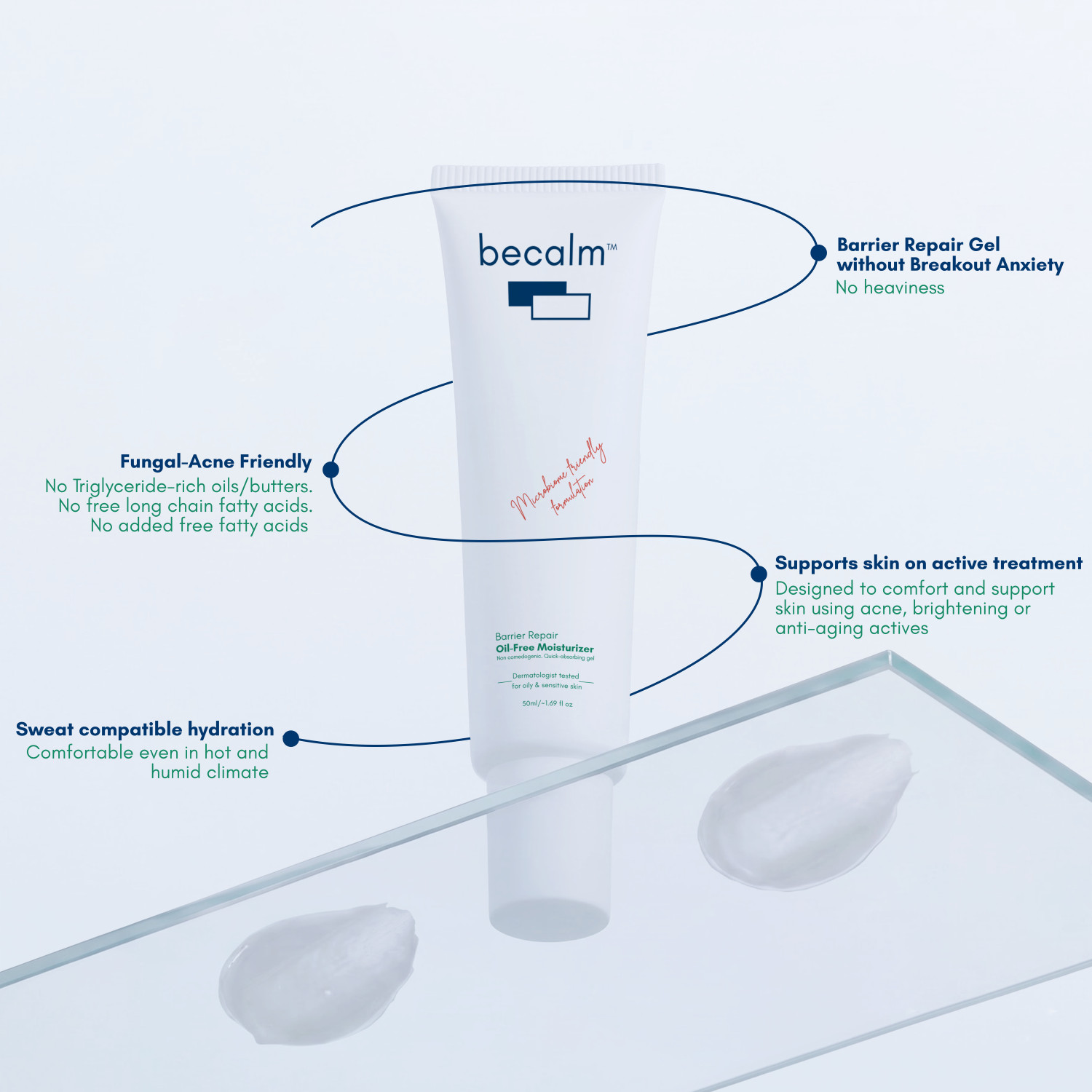 Image of Becalm Barrier Repair Oil-Free Moisturiser for Oily Skin & Sensitive Skin, Light Gel