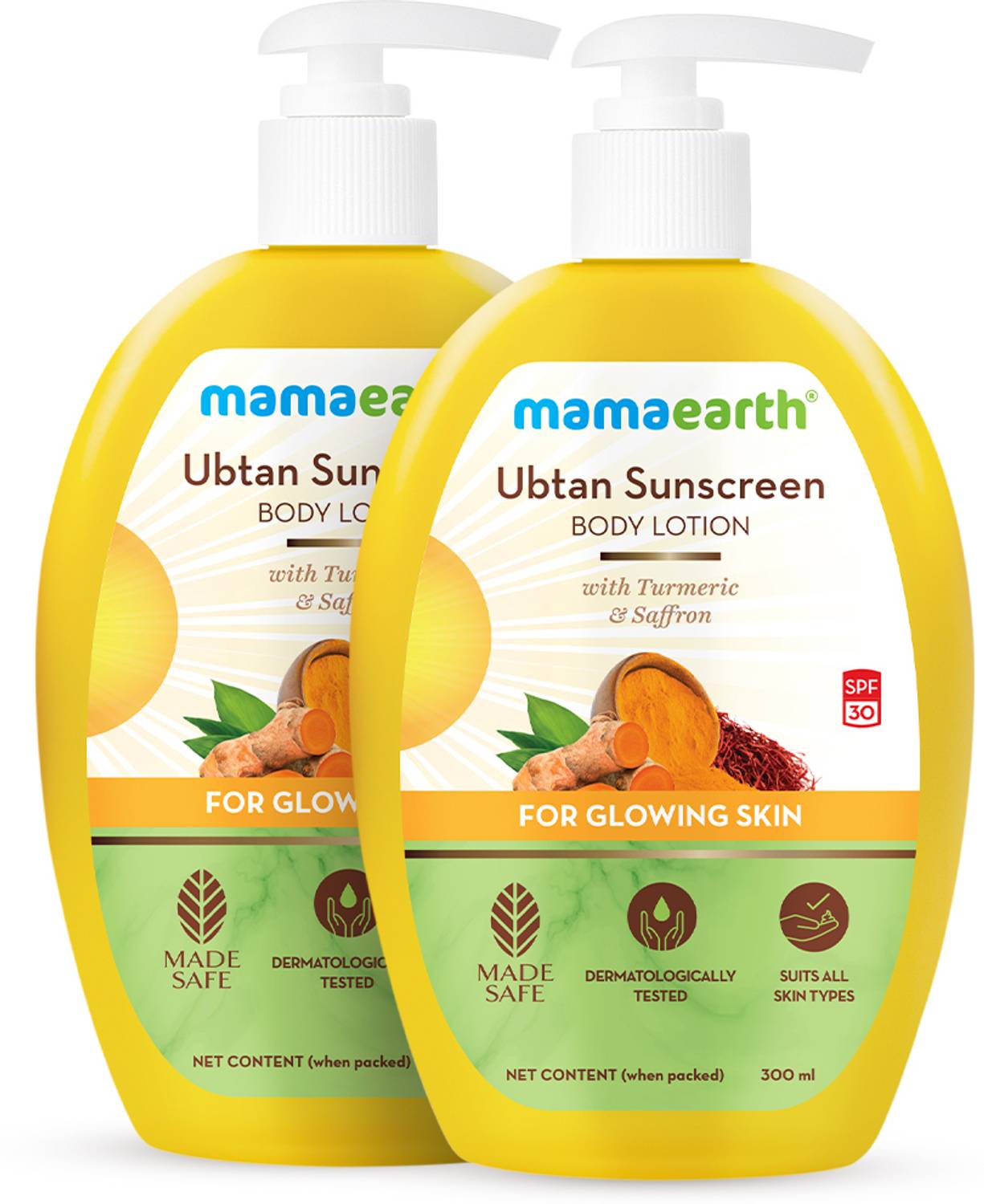 Mamaearth Ubtan Sunscreen Body Lotion SPF 30 300 ml (Pack of 2) Rs. 361 - Flipkart