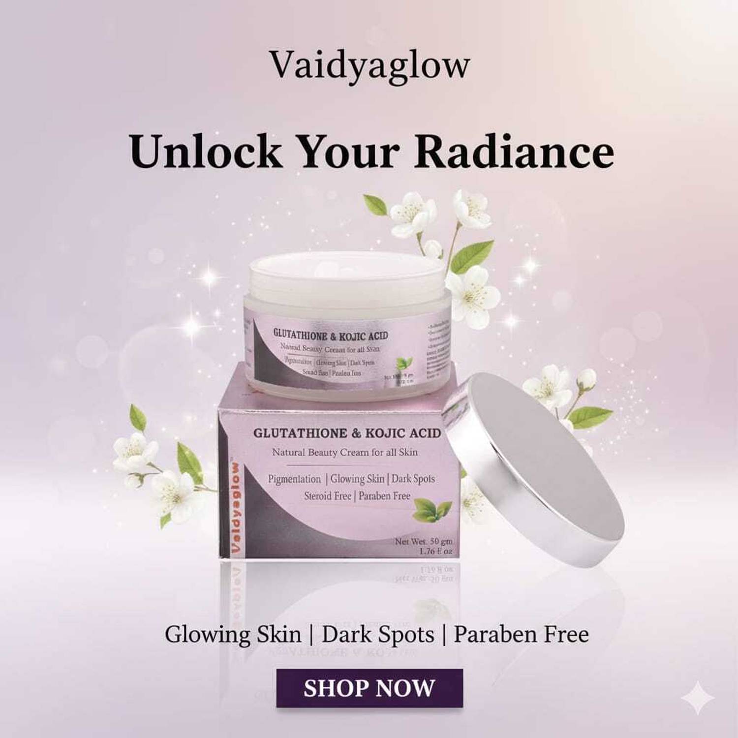 vaidyaglow glutathione skin whitening Vaidyaglow Glutathione, kojicacid, Vitamin C Natural Beauty Cream For All  Skin Price in India