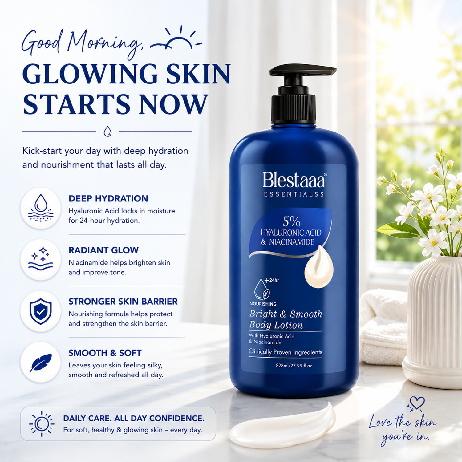 Image of blestaaa essentialss 5% Hyaluronic & Niacinamide Body Lotion for Deep Hydration And Glow.
