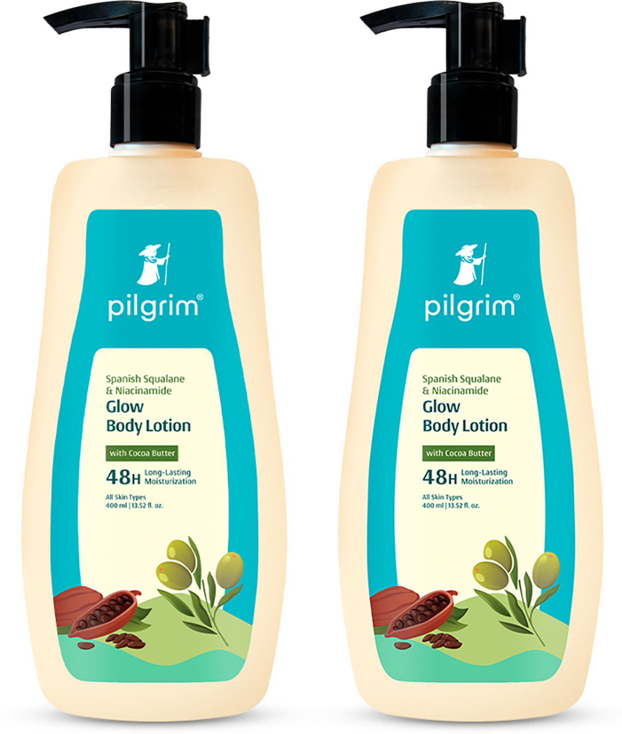 Image of Pilgrim Body Lotion with Cocoa Butter 48H Long-Lasting Moisturization Pack of 2