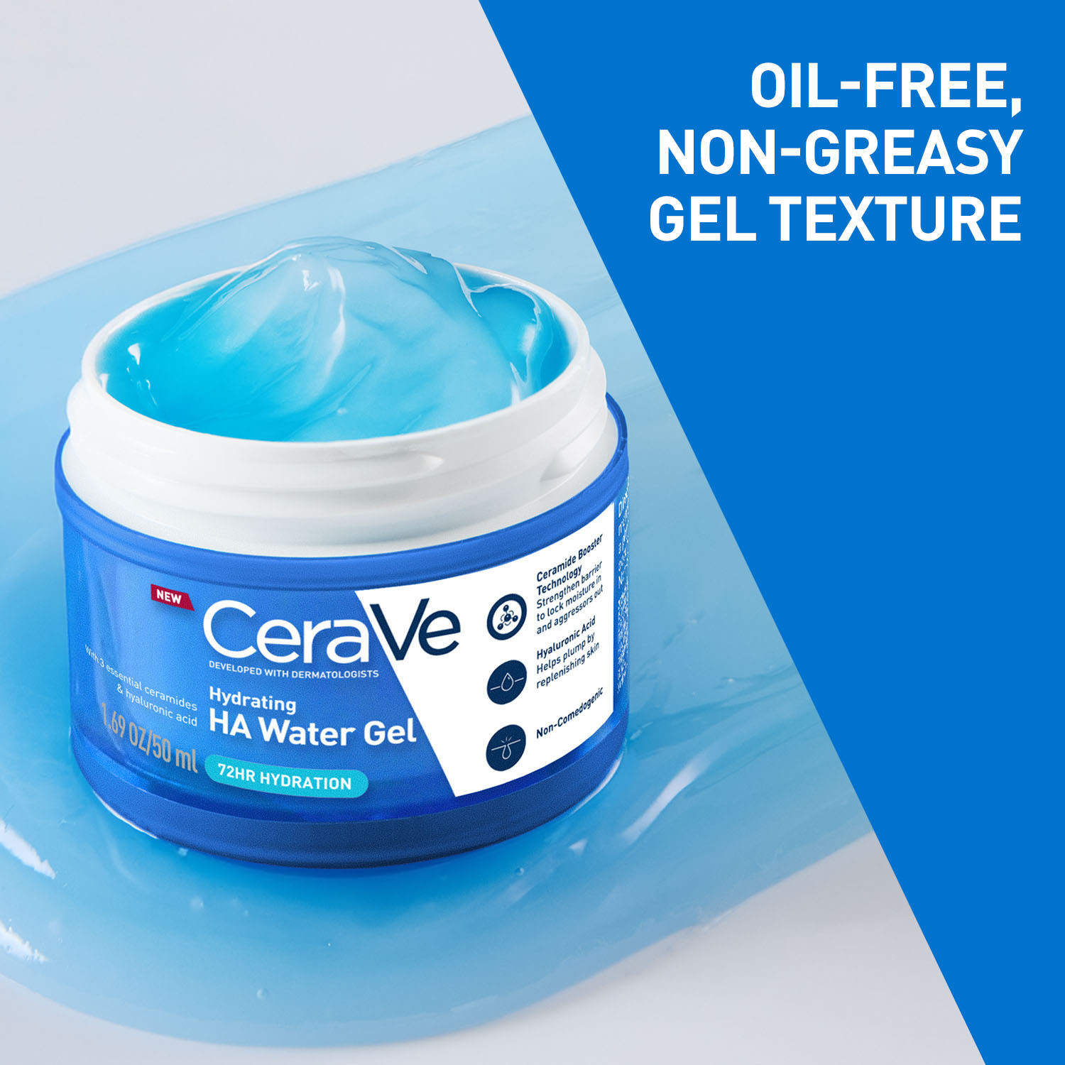 Image of CeraVe HA water gel face moisturizer with Hyaluronic Acid for plumpy hydration