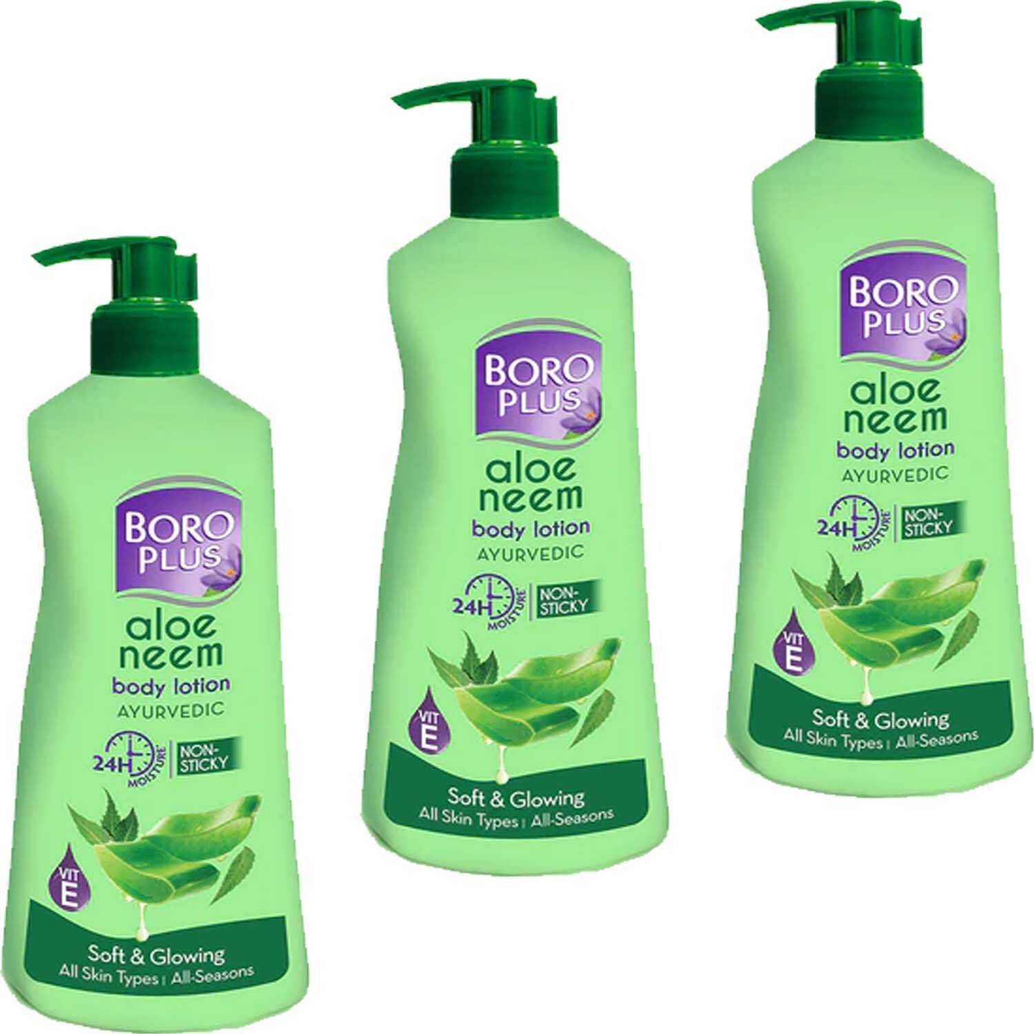 BOROPLUS ALOE ALOEVERA BODY LOTION FOR 24hr SOFTNING & GLOWING SKIN PACK OF - 400ml x 3