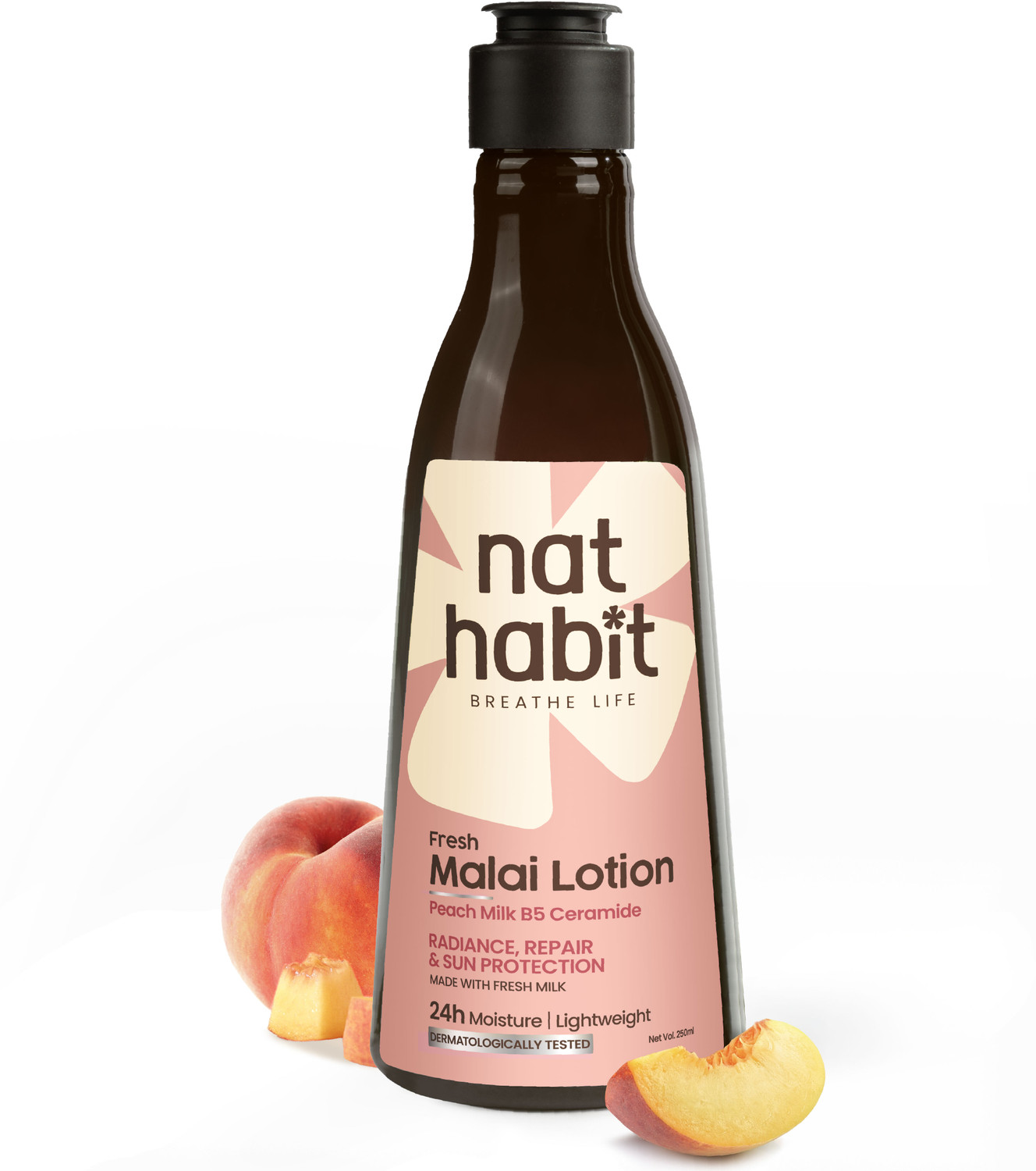 Image of Nat Habit Fresh Peach Milk Face & Body Moisturizer with Vitamin B5 & Ceramide