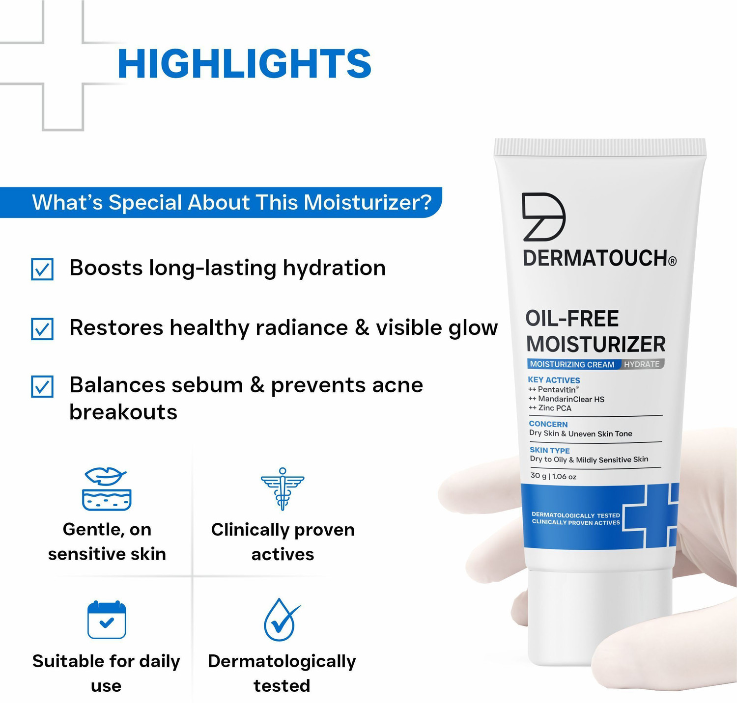 Image of Dermatouch Oil-Free Moisturiser Lightweight Hydration | Non-Greasy Daily Moisture Care |