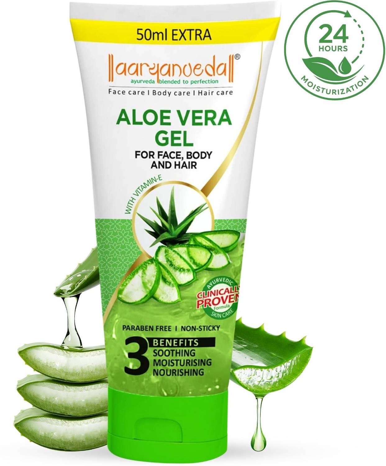 Aaryanveda Aloe Vera Gel for Hydrated, Glowing Skin & Hair Care Natural Soothing Formula