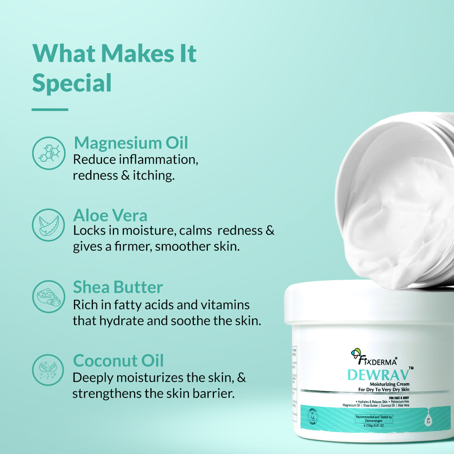 Image of Fixderma Dewrav Moisturizing Cream for Face & Body Deeply Hydrates Dry to Very Dry Skin