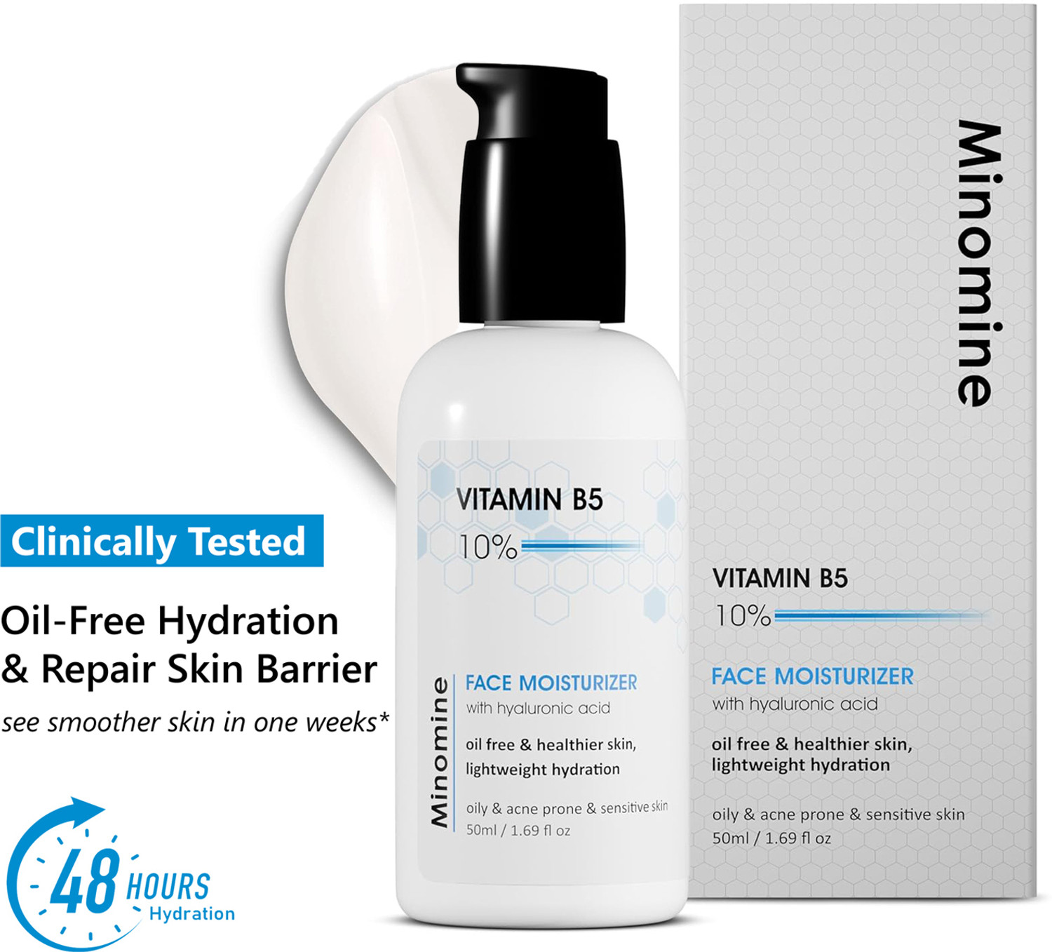 Image of Minomine 10% Vitamin B5 Face Gel Moisturizer | Oil Free Skin & Healthier Skin