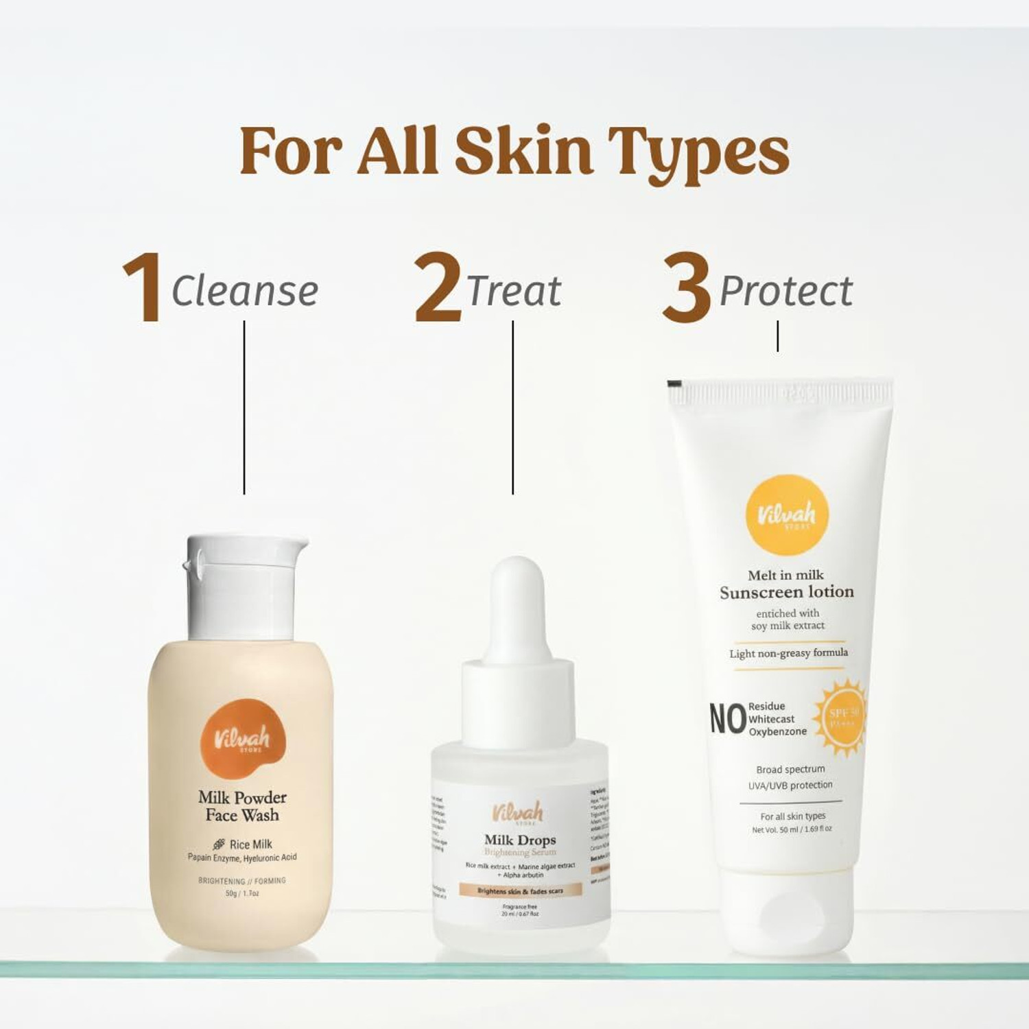 Image of vilvah Milk Drops Brightening Serum - Rice Milk, Marine Algae & Alpha Arbutin Formula