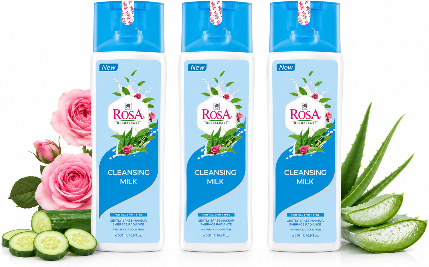 Image of ROSA Cleansing Milk with Rose & Cucumber l For Dirt, Make up Removal & Sensitive skin