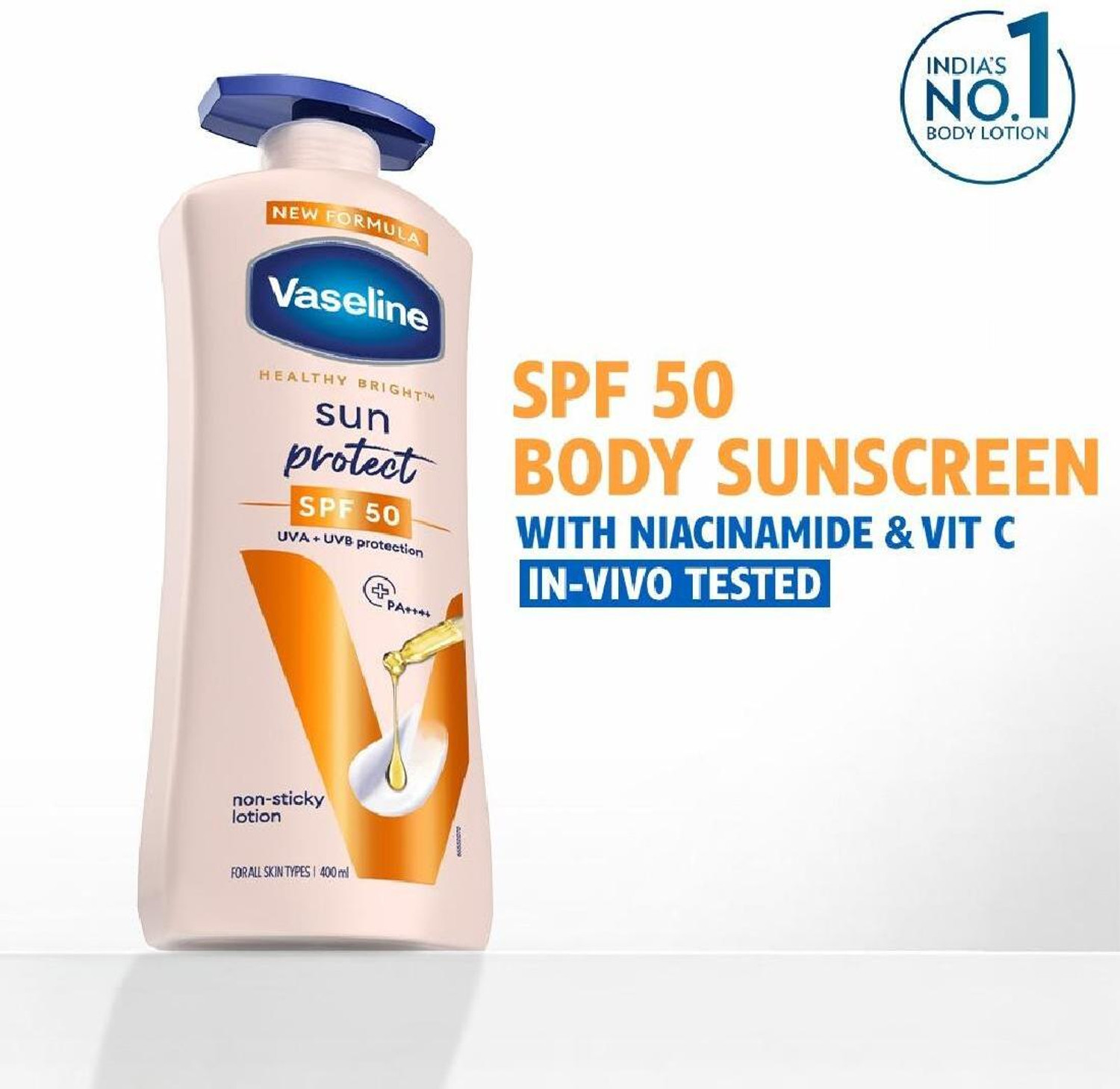 Image of Vaseline Sun Protect SPF 50 PA++++ Lotion,UVA + UVB Protection with Niacinamide,Vit C & E