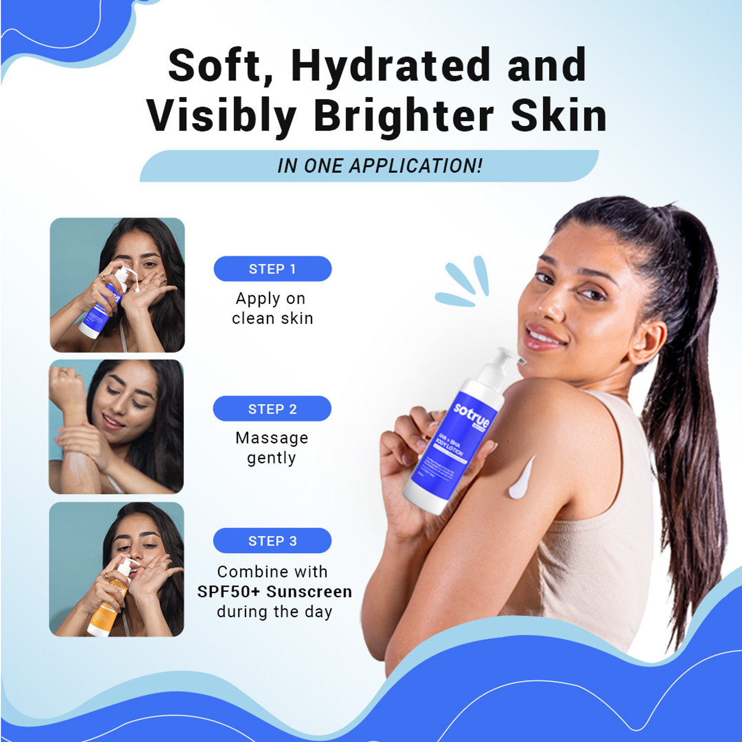 Image of Sotrue AHA+BHA Body Lotion With 10% AHA Blend & 1% Salicylic Acid, for Dry Radiant Skin