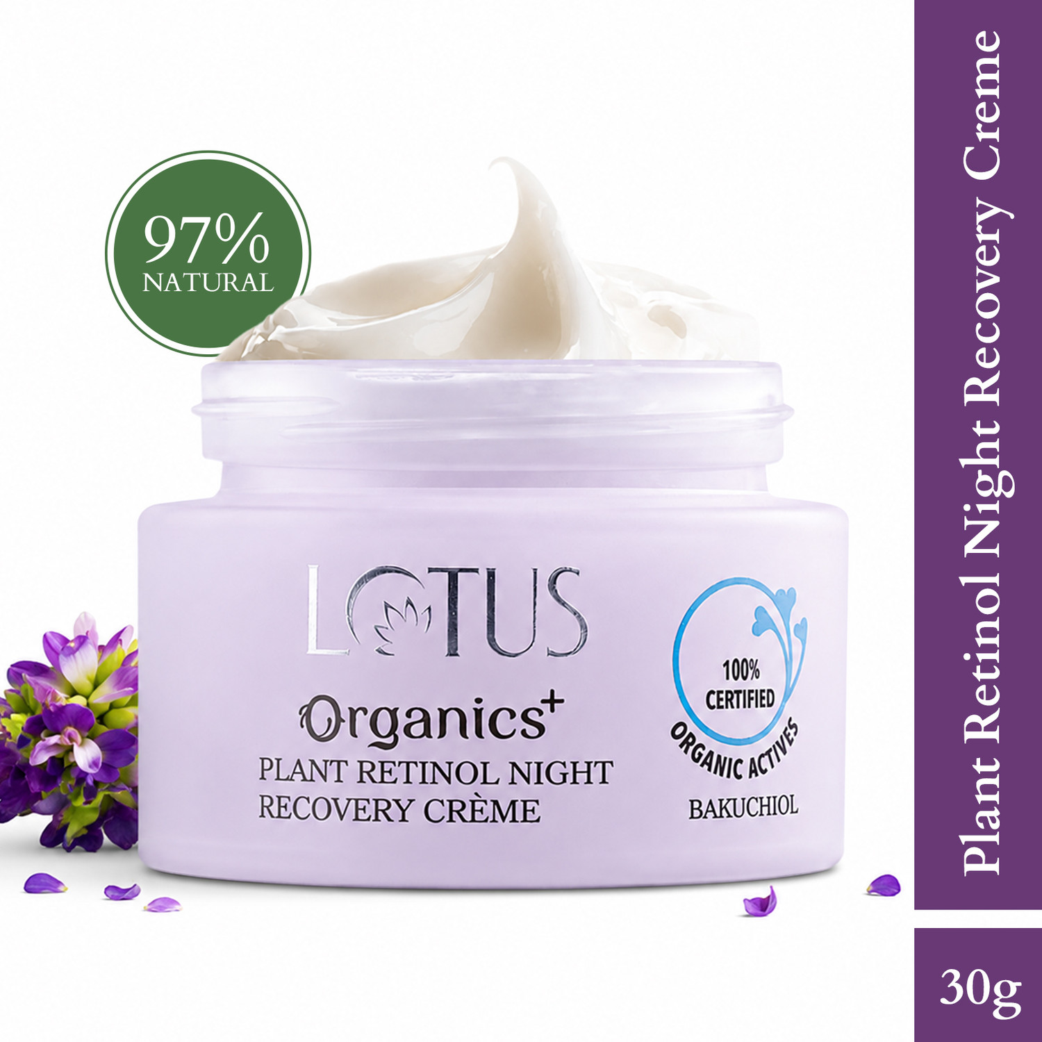 Image of Lotus Organics+ Bakuchiol Plant Retinol Night Recovery Cream | Reduces Fine Lines & Wrinkles