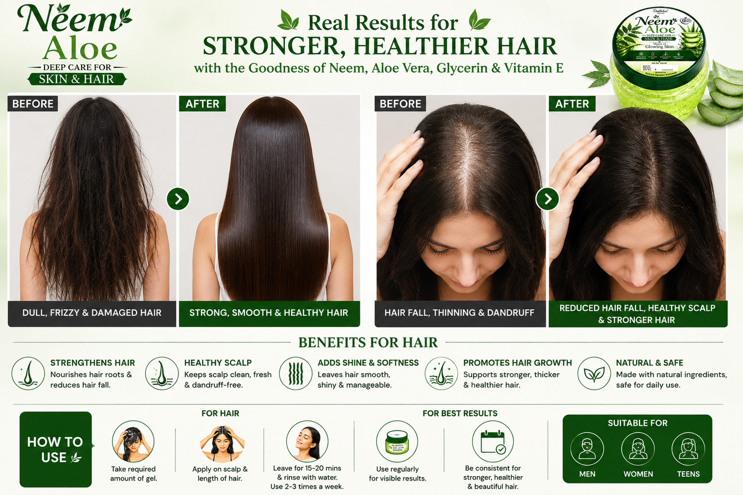 Image of deepsuhani Neem Aloe Vera Gel for Skin & Hair | Glowing Skin Care