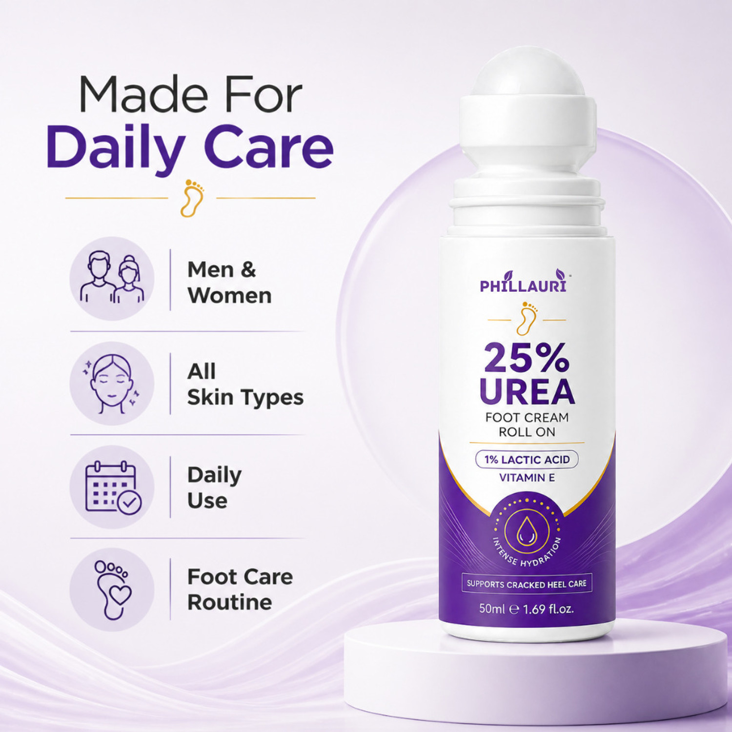 Image of Phillauri Foot Hydration Roll On Cream With Vitamin E And Urea For Heel Care Support